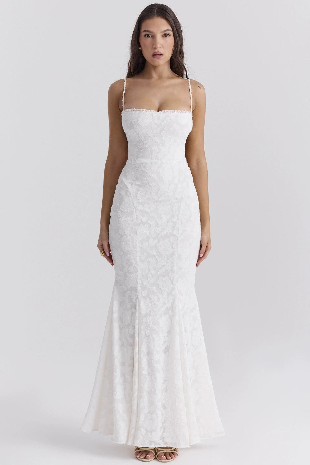 Tie Waist Sling Embroidered Mermaid Lace Dress