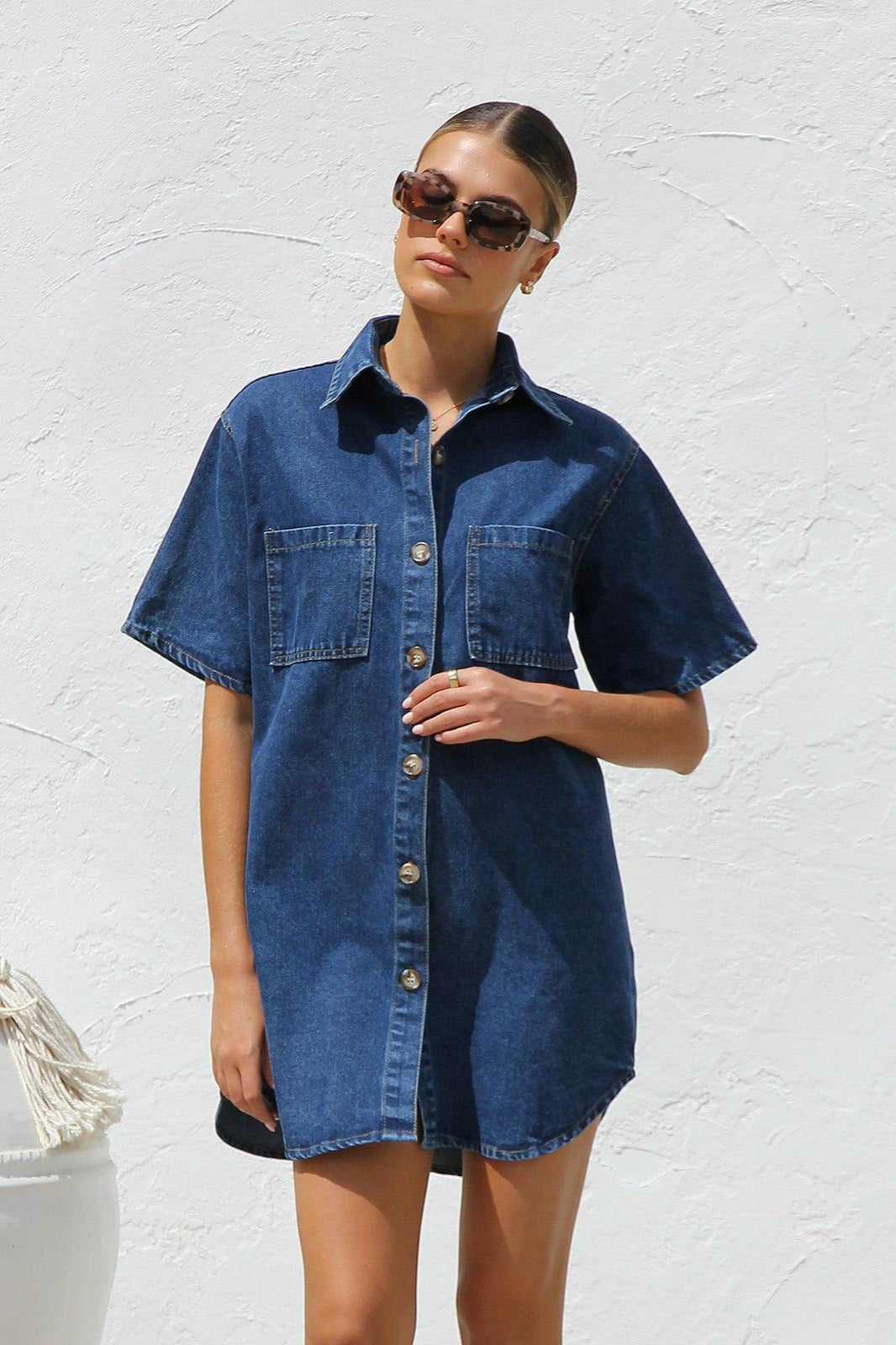 Short Sleeve Shirt Denim Dress