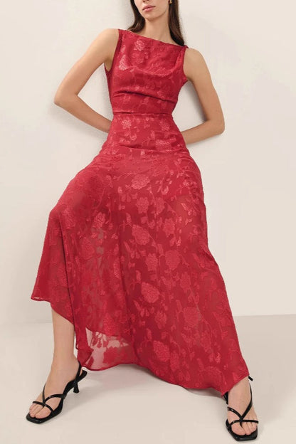 Irregular Hem Red Backless Lace Dress