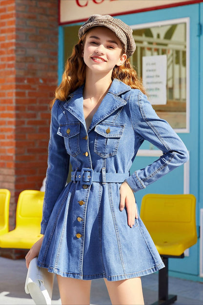 Casual Belted Denim Dress