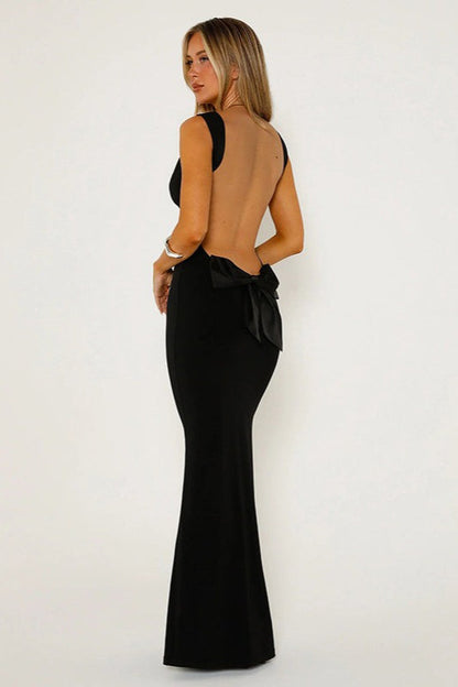 Chic Elegant Sexy Backless Slim Bodycon Bow Formal Dress
