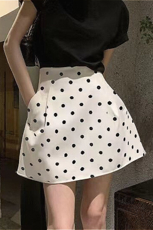 French Style High-Waisted Polka Dot Mini Skirt