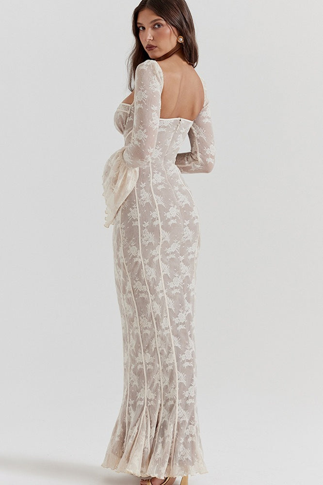 Bodycon Lace Flare Sleeve Maxi Dress