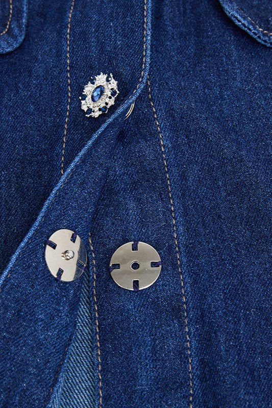 Blue Rhinestone Mini Denim Dress