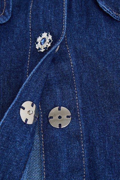 Blue Rhinestone Mini Denim Dress