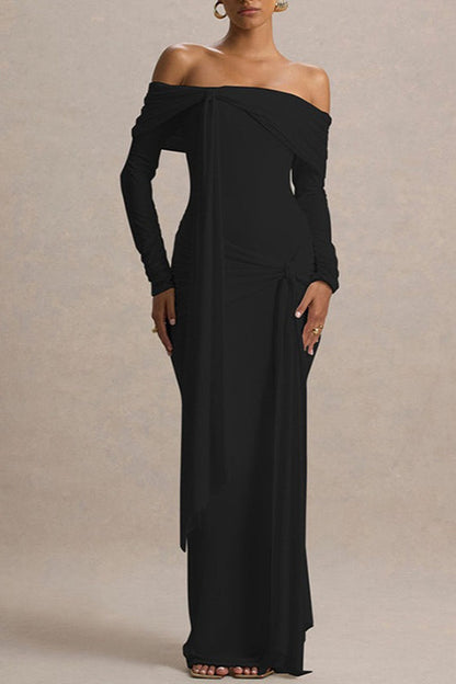 Elegant Solid Strapless Off Shoulder Bodycon Slim Formal Dress