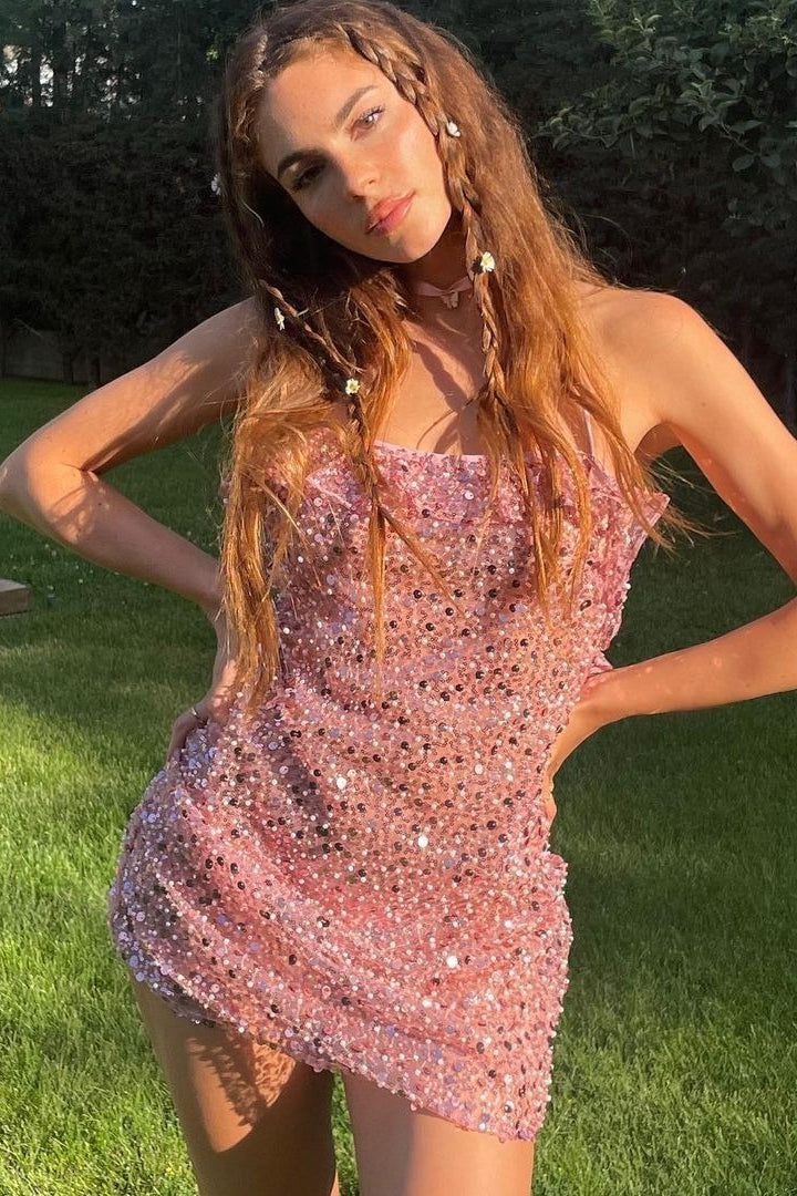 Spaghetti Strap Sequin Bodycon Mini Sequin Dress