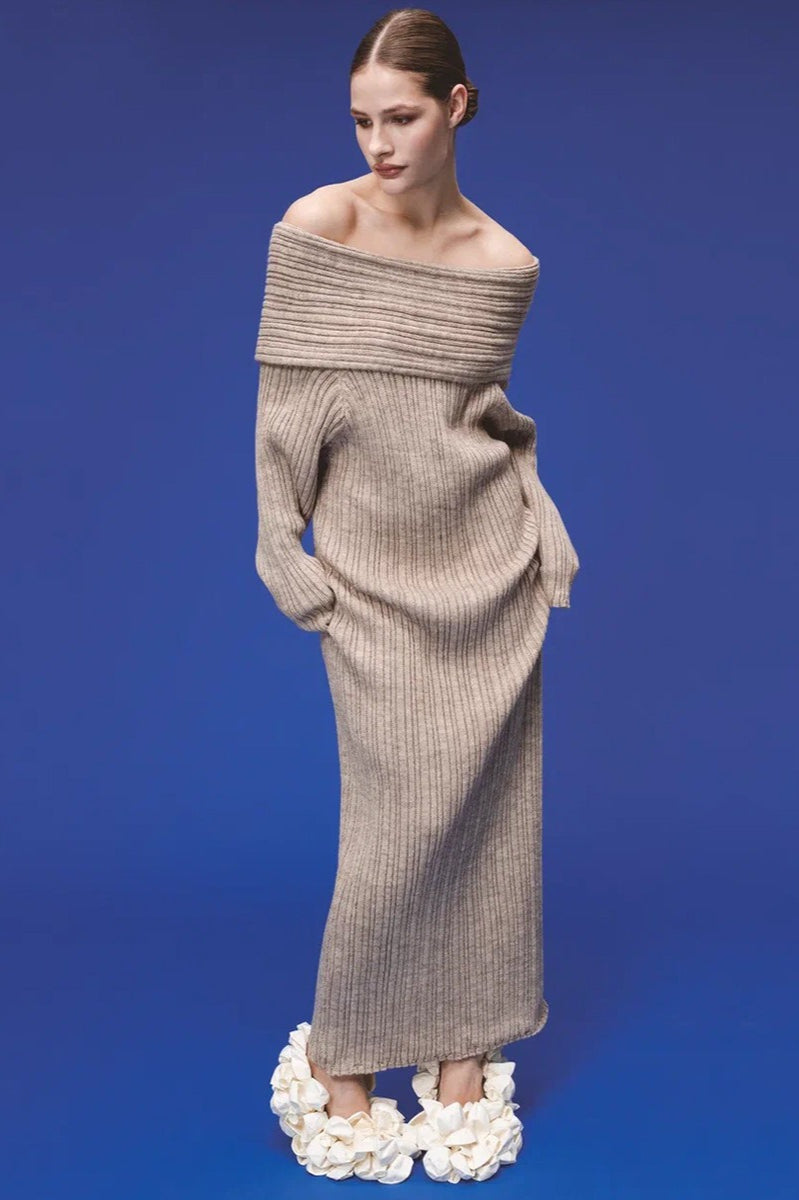 Knit Off Shoulder Long Sleeve Bodycon Sexy Sweater Dress