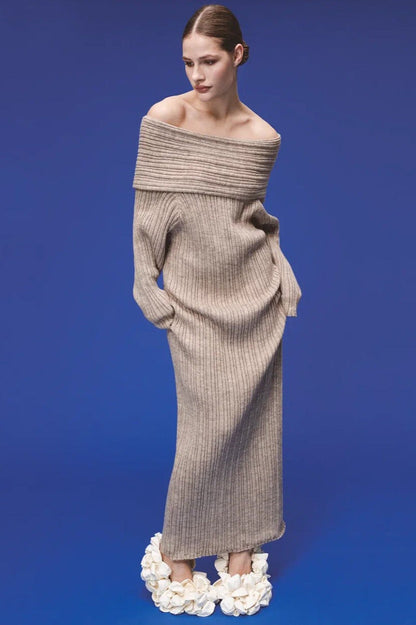 Knit Off Shoulder Long Sleeve Bodycon Sexy Sweater Dress