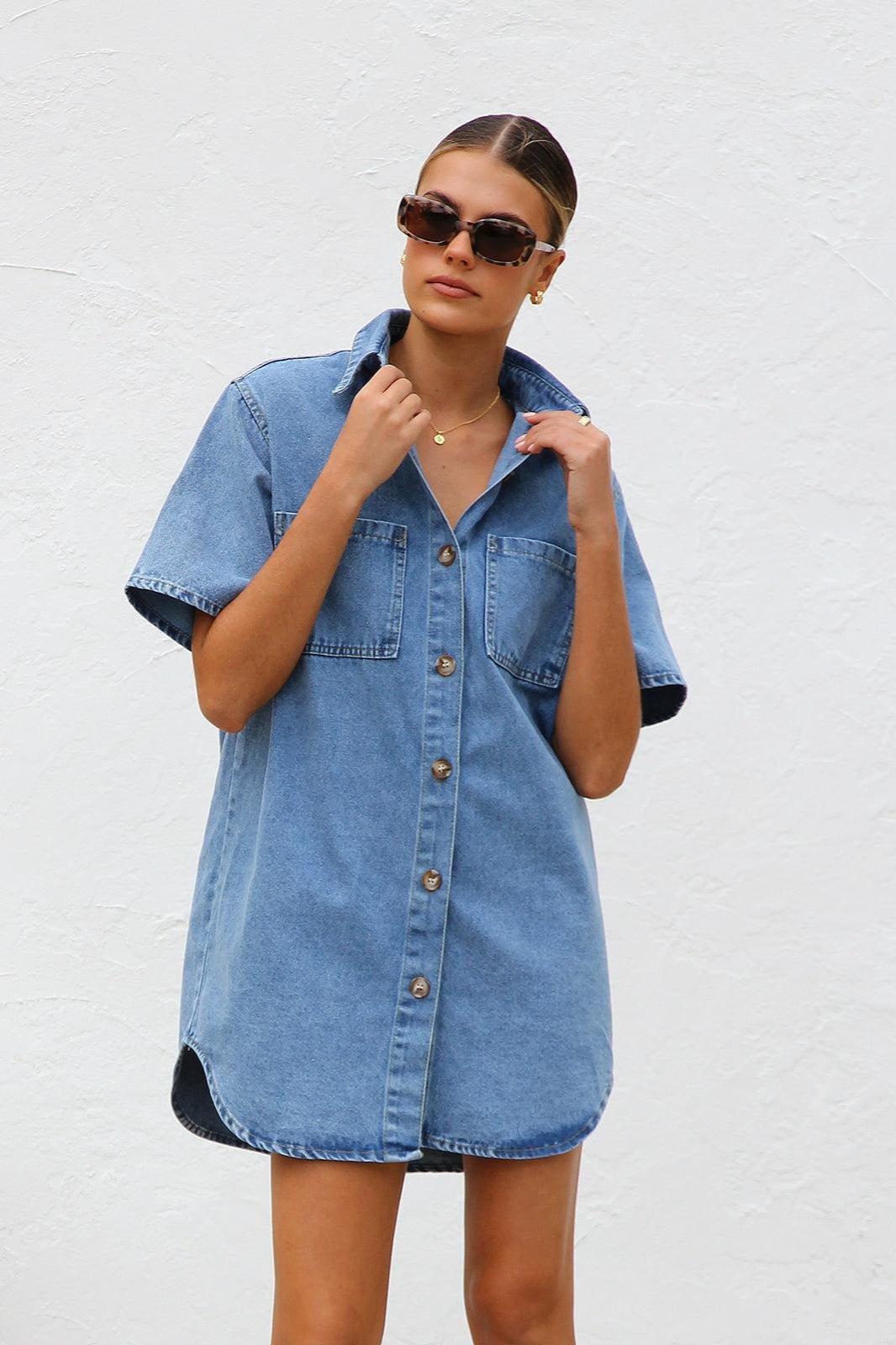 Short Sleeve Shirt Denim Dress