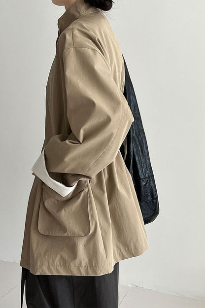 Pocketed Loose Drawstring Trench Coat
