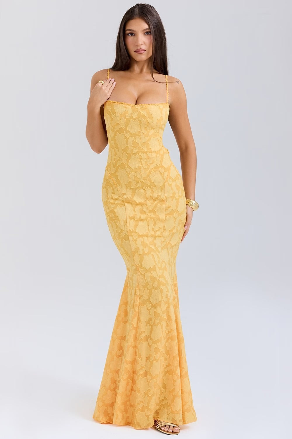 Jacquard Mermaid Cami Maxi Lace Dress
