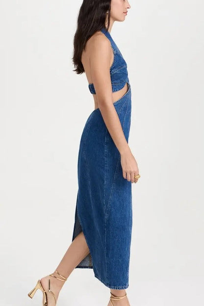 Sexy Halter Wrap Denim Dress