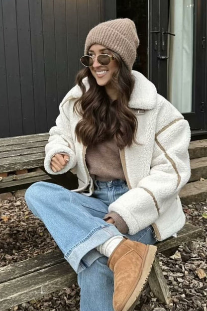 Lapel Faux Shearling Fleece Coat