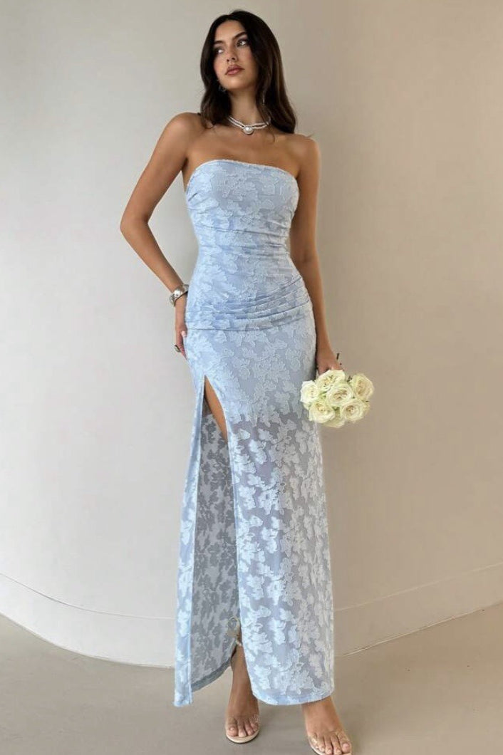 Sexy Strapless High Split Lace Dress