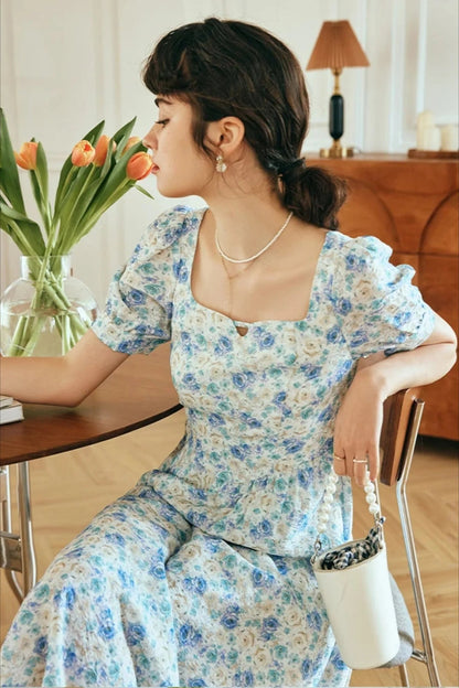 Printed Square Neck Floral Dress