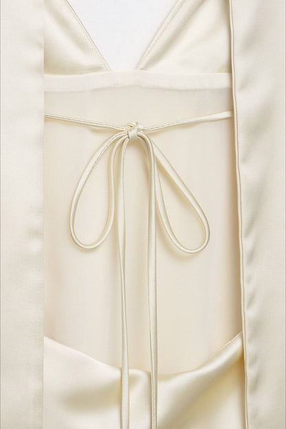 Halter Satin Sash Silk Dress