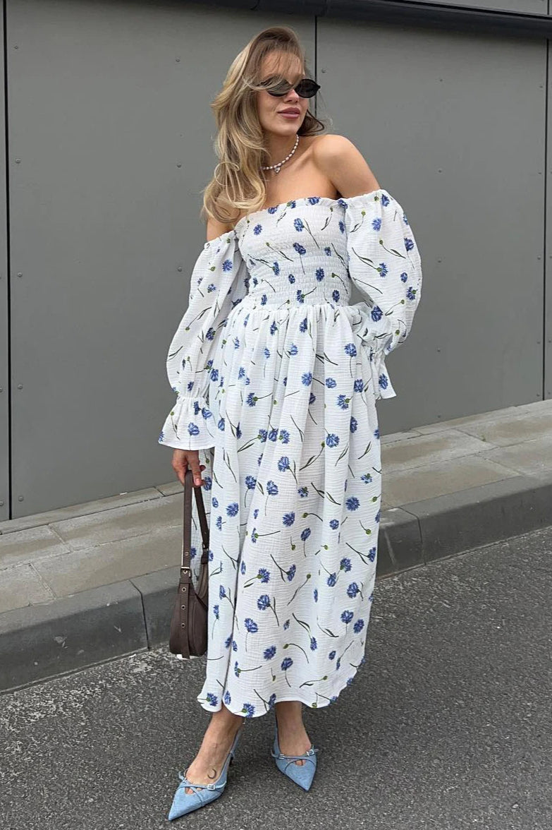 Vintage Ruffle Midi Side Slit Floral Dress