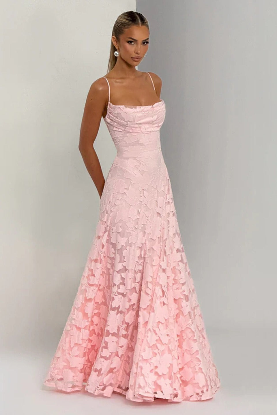 Jacquard Cami Backless Maxi Lace Dress