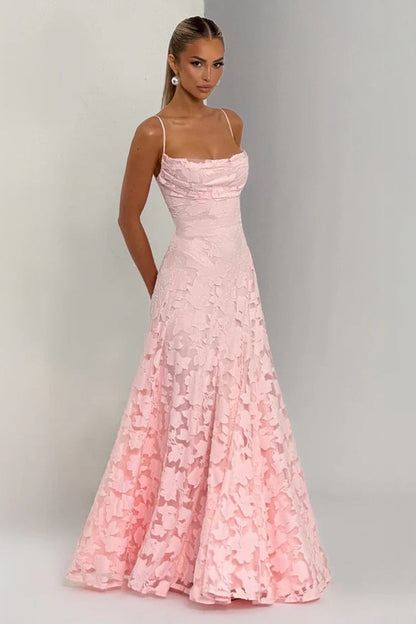 Jacquard Cami Backless Maxi Lace Dress