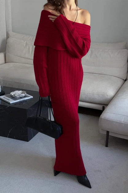 Knit Off Shoulder Long Sleeve Bodycon Sexy Sweater Dress