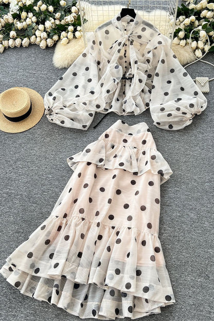 Polka Dot Blouse Mermaid Skirt Set