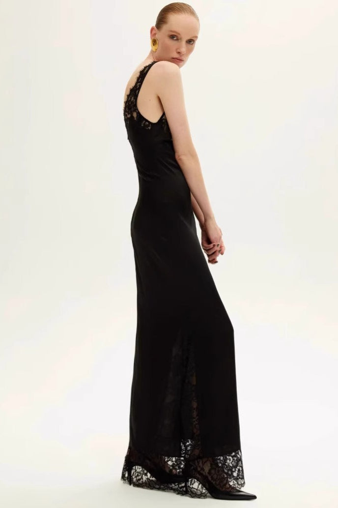 Elegant Deep V Lace Patchwork Lace Dress