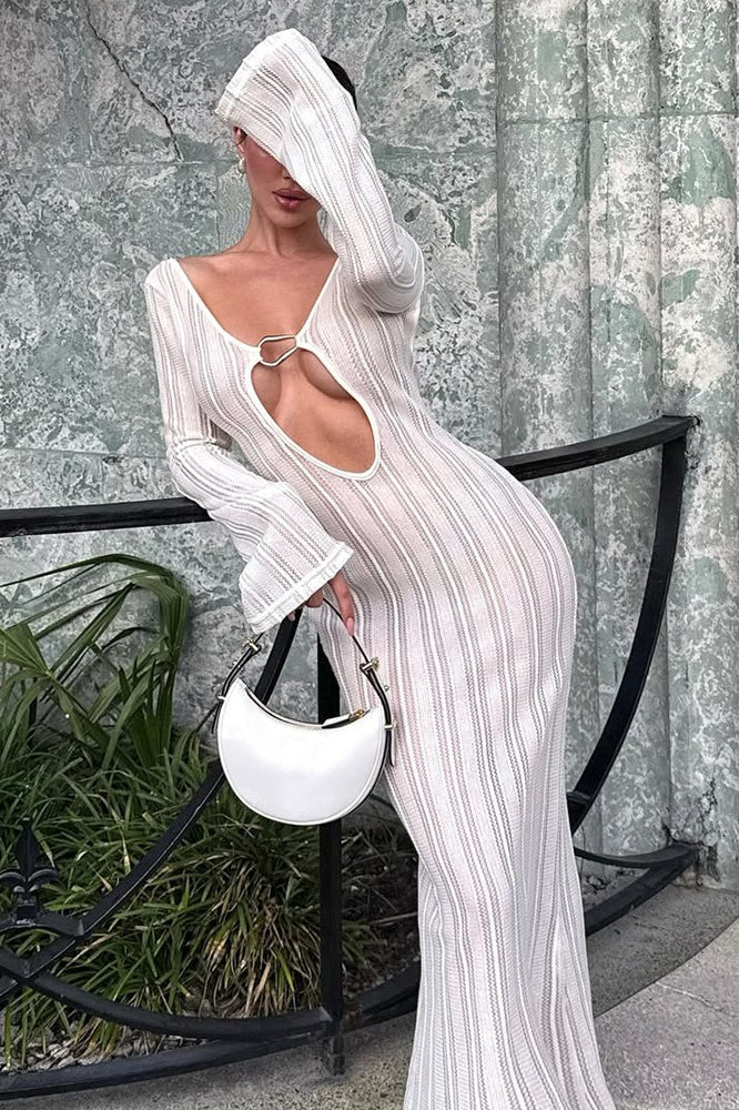 Sexy Fitted Backless Cut Out Flared Sleeve Sweater Dress