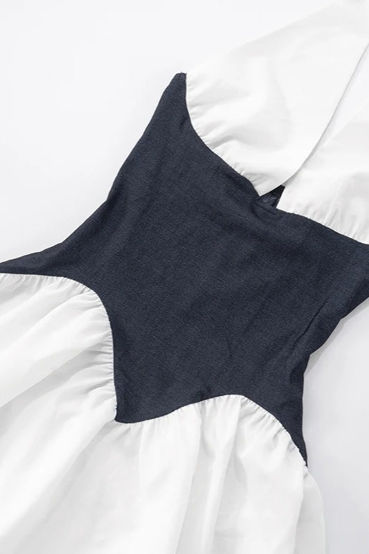 Colorblock Halter Tie Mini Dress