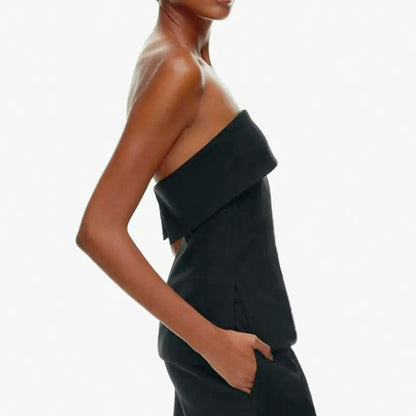 Solid Side Split Bandeau Strapless