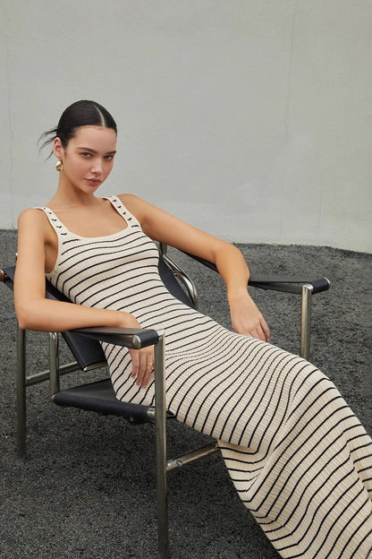 Striped Sleeveless Cami Knit Bodycon Maxi Sweater Dress