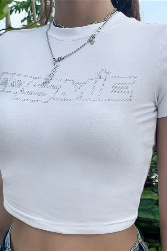 Rhinestone Punk Goth Crop Top