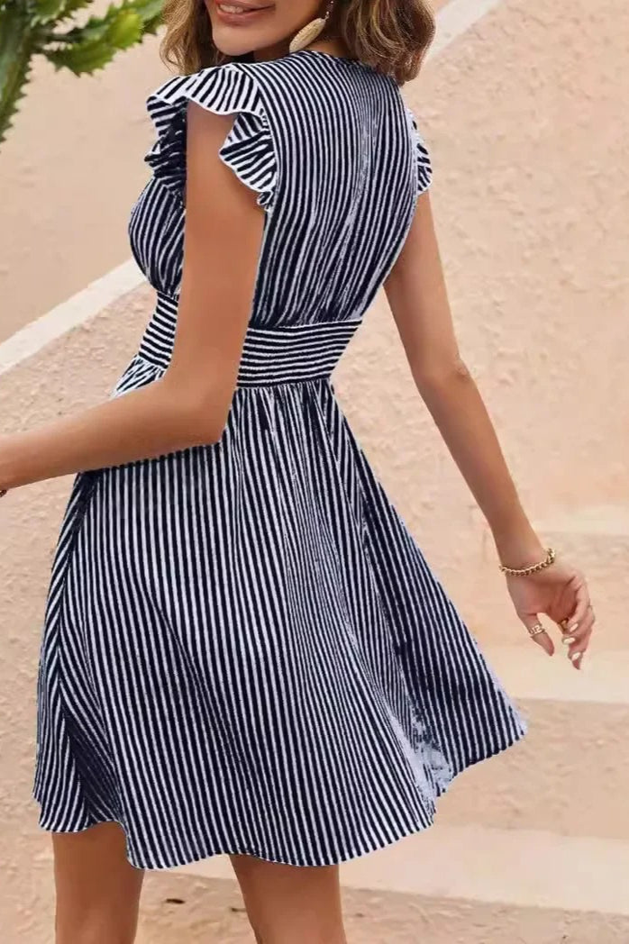 Striped Butterfly Sleeve Mini Dress