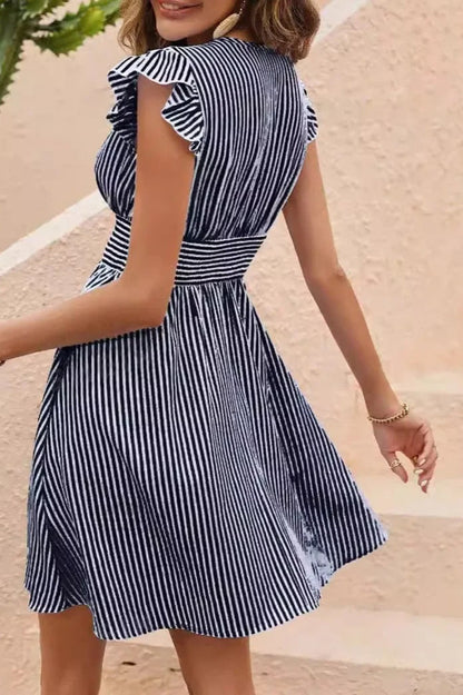 Striped Butterfly Sleeve Mini Dress