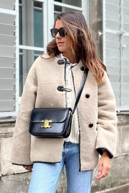 Round Neck Faux Fur Long Coat