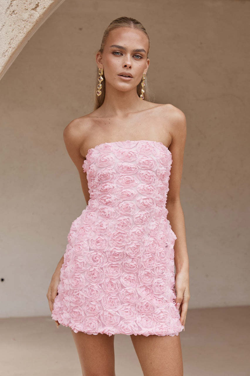 3D Floral Strapless Bodycon Party Dress