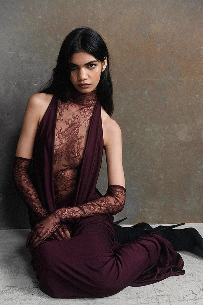 Sexy Halter Neck Deep V Bodycon Maxi Formal Dress