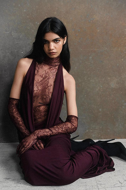 Sexy Halter Neck Deep V Bodycon Maxi Formal Dress