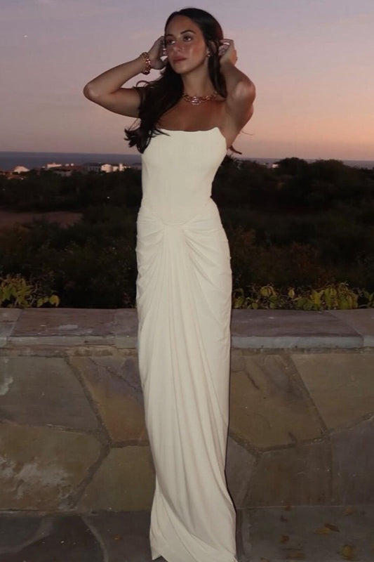 Boned Lace-Up Strapless Party Dress