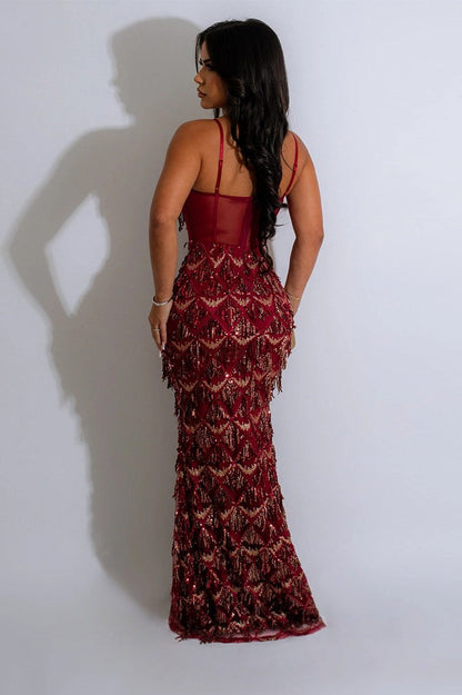 Elegant Spaghetti Strap A-Line Bodycon Maxi Sequin Dress