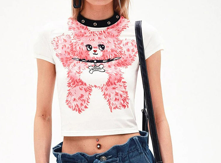 White Short Sleeve O-Neck Patchwork Crop Top