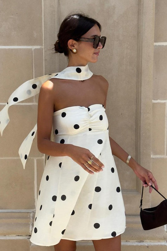 Chic Strapless Polka Dot Work Dress