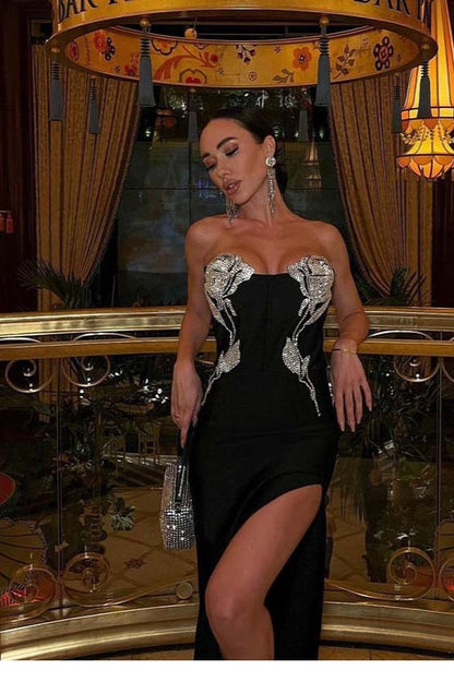 Strapless Rhinestone Bandage Cocktail Dress