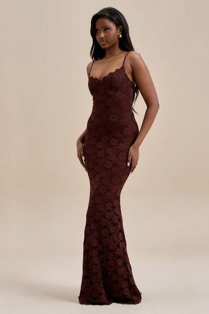 Backless Bodycon Cami Maxi Lace Dress