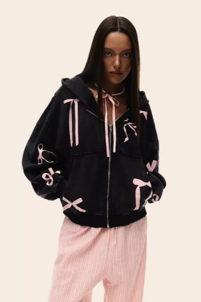 Casual Bow Print Hoodie