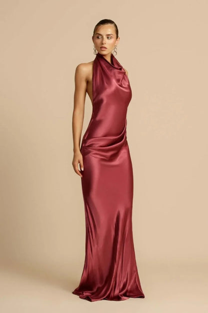 Satin Halter Neck Maxi Dress