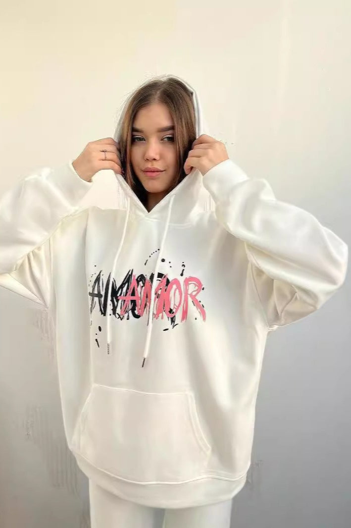 Oversized Letter Print Hoodie