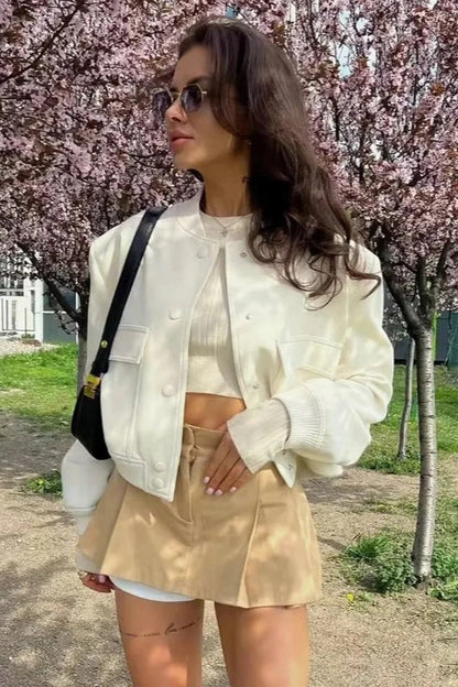 Buttoned Baseball Bomber Jacket