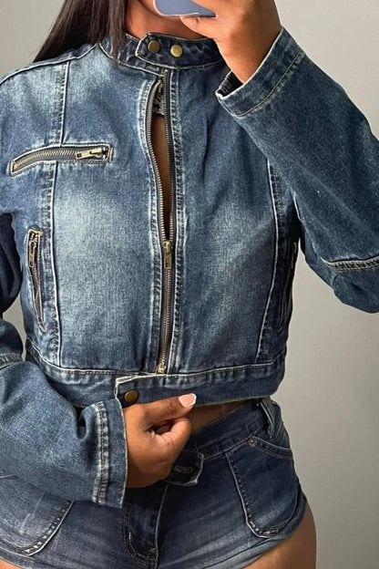 Skinny Fit Denim Zipper Jacket