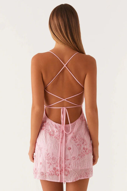 Sexy Backless Spaghetti Strap Sequin Dress